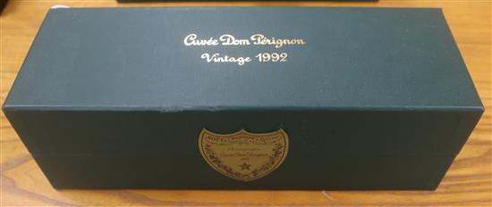 A bottle of Cuvee Dom Perignon 1992, boxed